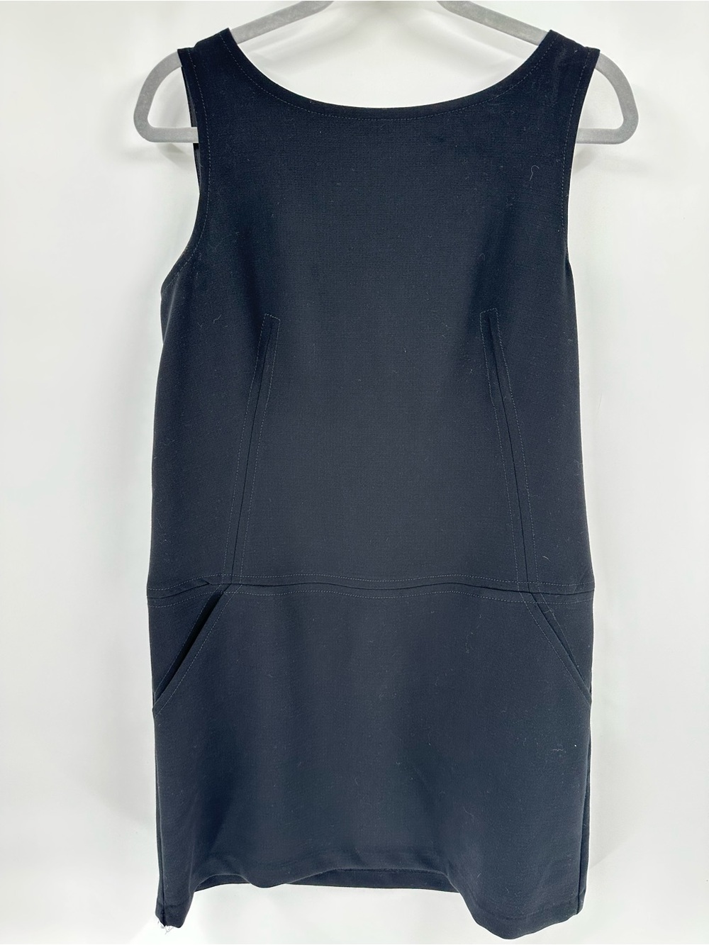 LOFT Ann Taylor Black Sleeveless Shift Dress with Front Seams and Pockets Sz 10
